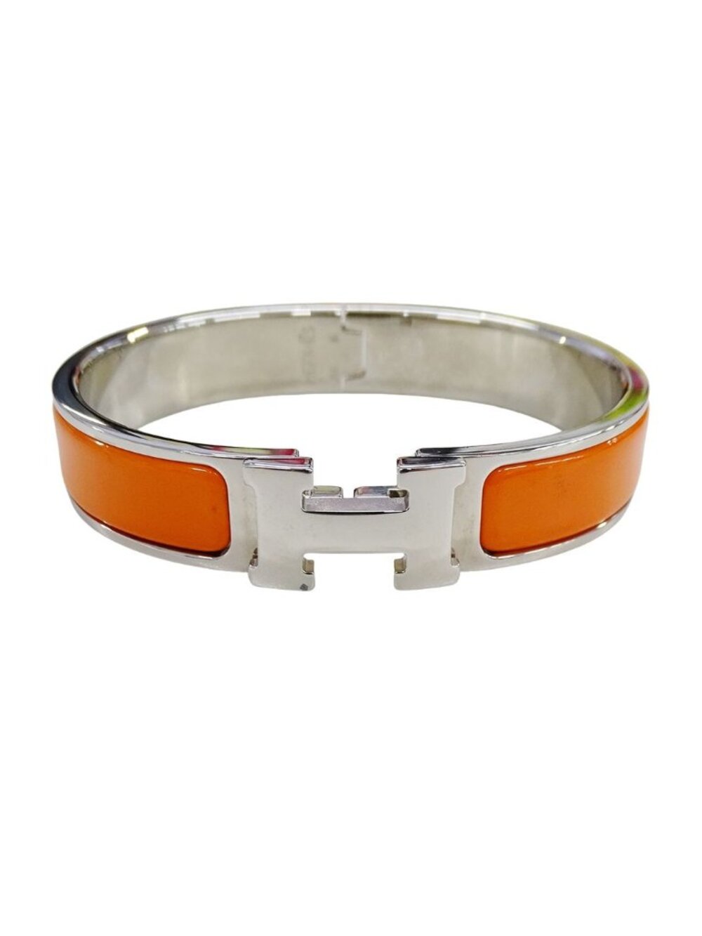 Hermes Bangle Bracelet Clic H PM Metal Silver Orange